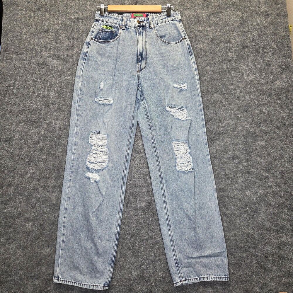 Empyre Tori Jeans Womens 6 Light Wash High Rise Straight Distressed Denim Skate